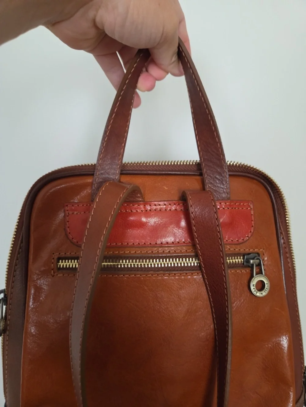 Vera Pelle Glossy Multi Color Leather Backpack Rare Euc Made In Italy